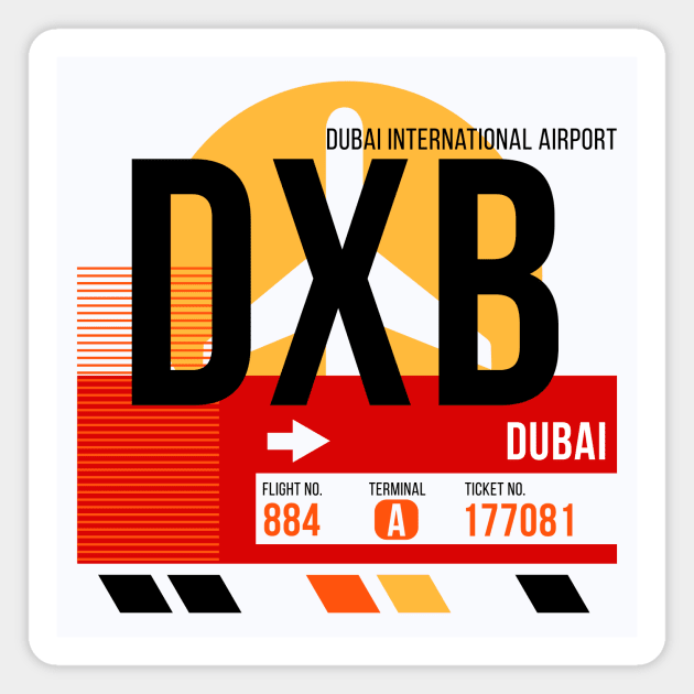 Dubai (DXB) Airport // Sunset Baggage Tag Magnet by Now Boarding